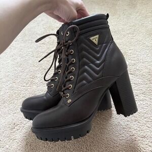 y2k 2000s guess platform lace up ankle boots chunky heel moto grunge